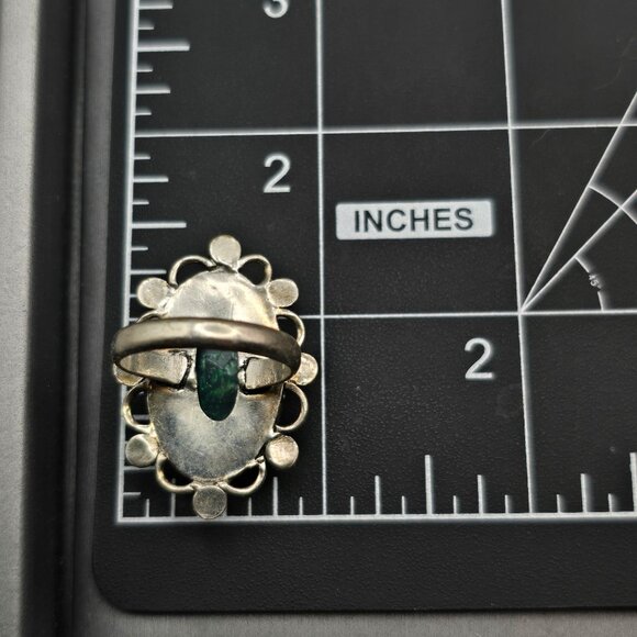 925 Sterling Silver Plt Dichroic Glass Ring Size 8.5 Blue Bezel Setting - Picture 12 of 13